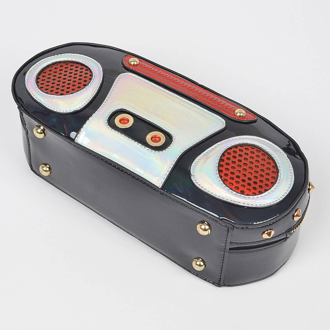 Boombox Fun Clutch: Silver