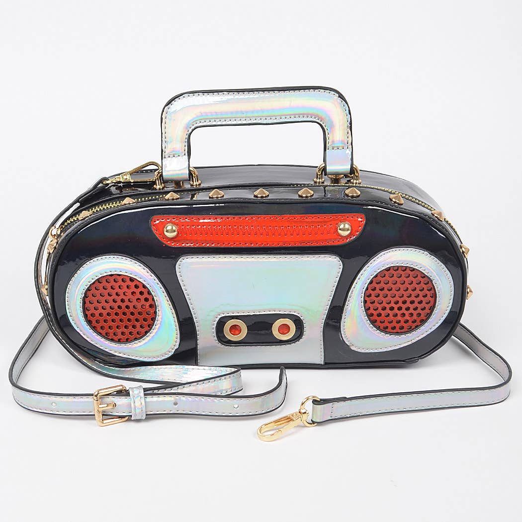 Boombox Fun Clutch: Silver