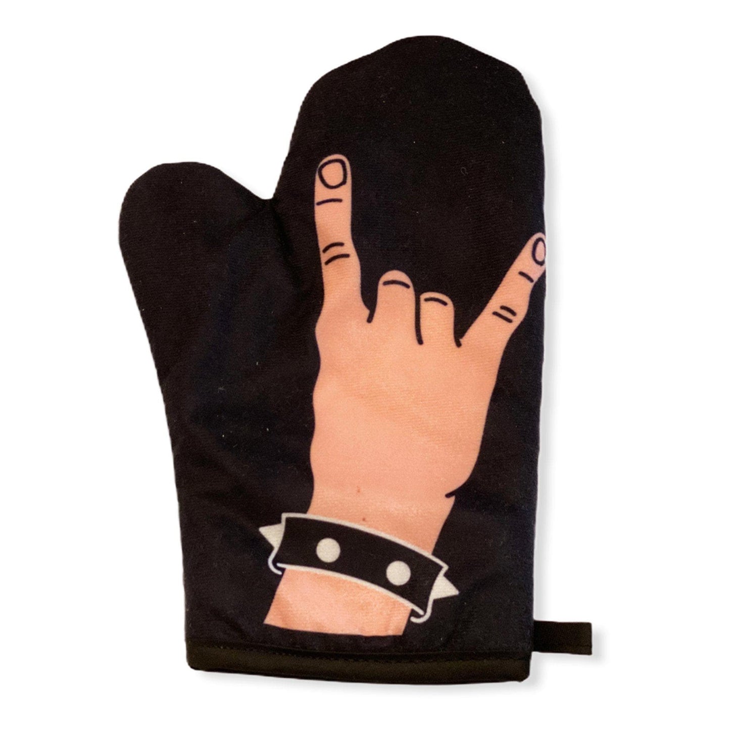 Rock Hand Oven Mitt Cool Music Gift Idea for Her Pot Holder: Black / Oven Mitt