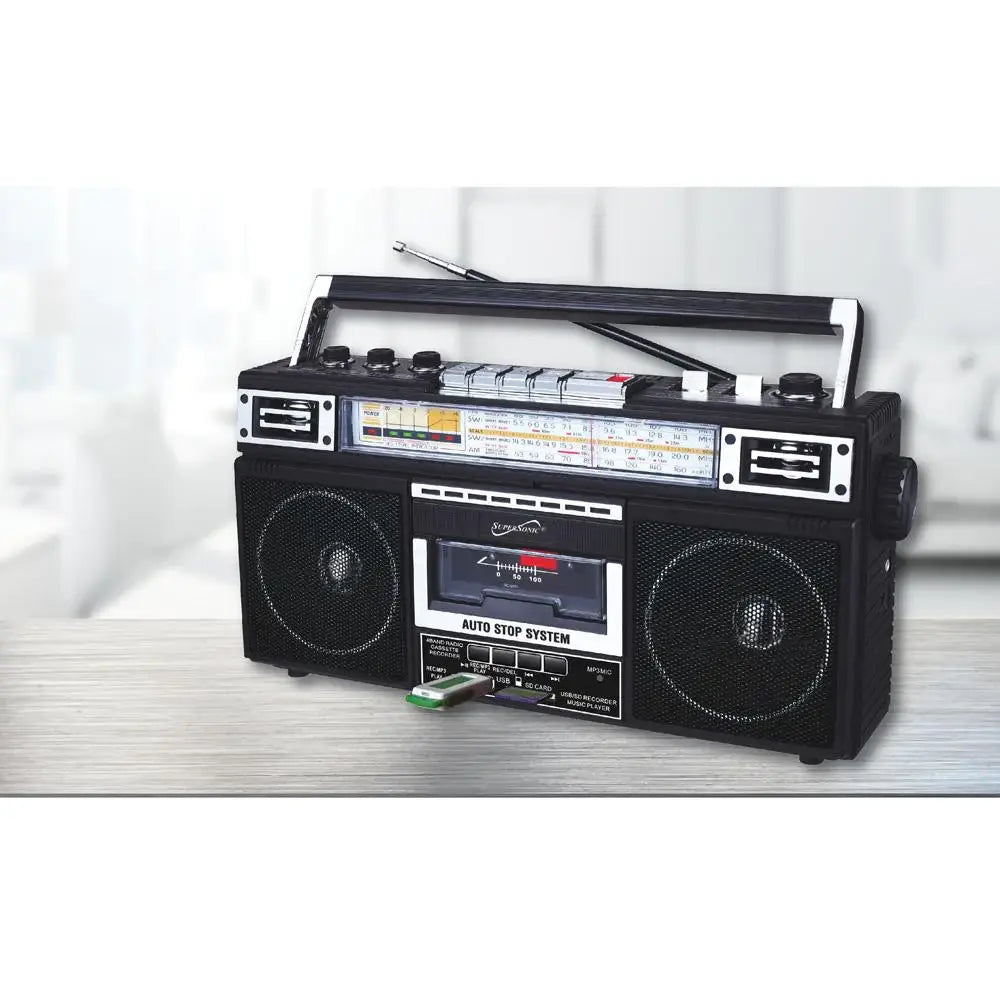 Supersonic 4 Band Bluetooth Radio & MP3 / Cassette Player: Wood Brown
