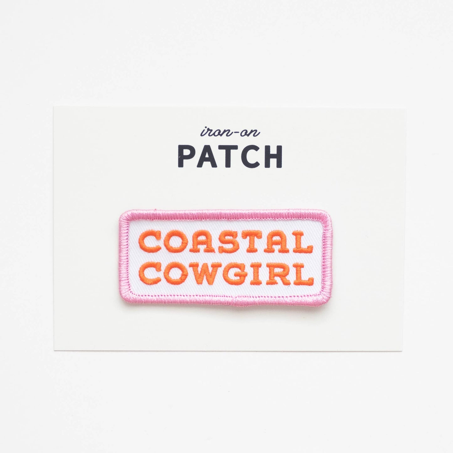 Coastal Cowgirl Embroidered Iron on Patch (Pink+Orange): No