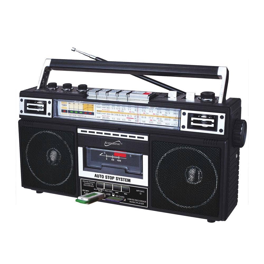 Supersonic 4 Band Bluetooth Radio & MP3 / Cassette Player: Black