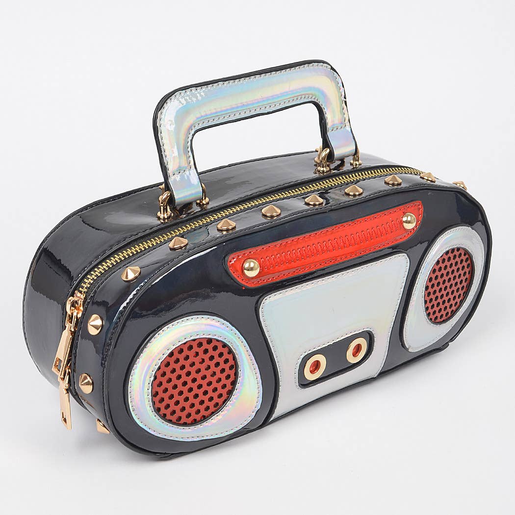 Boombox Fun Clutch: Silver
