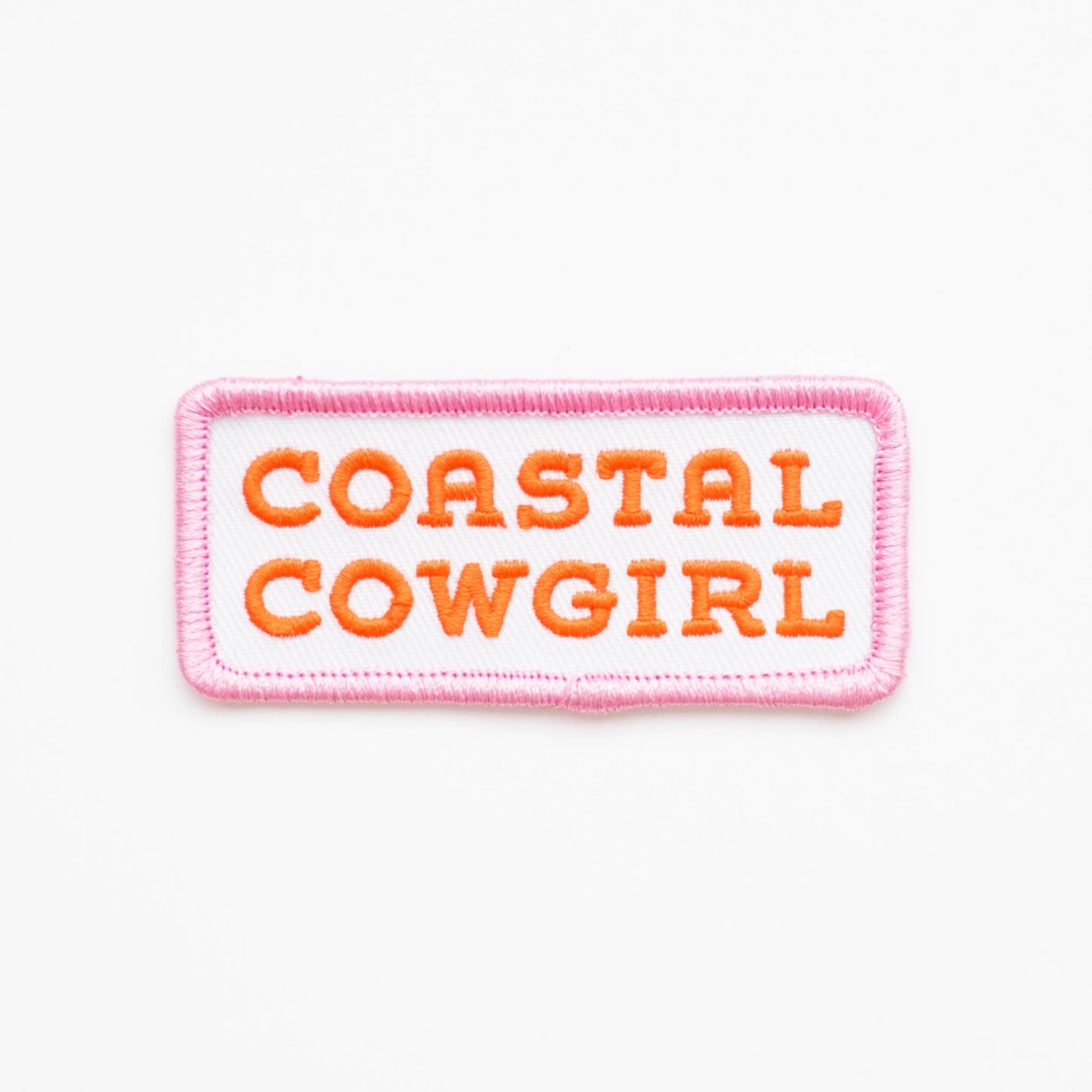 Coastal Cowgirl Embroidered Iron on Patch (Pink+Orange): No