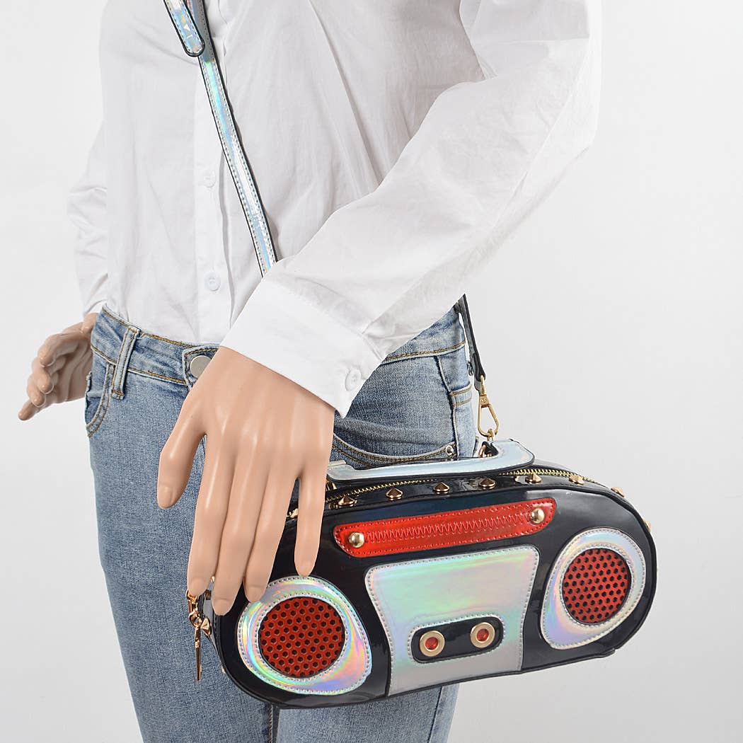 Boombox Fun Clutch: Silver