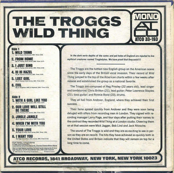 The Troggs : Wild Thing (LP, Album, Mono)