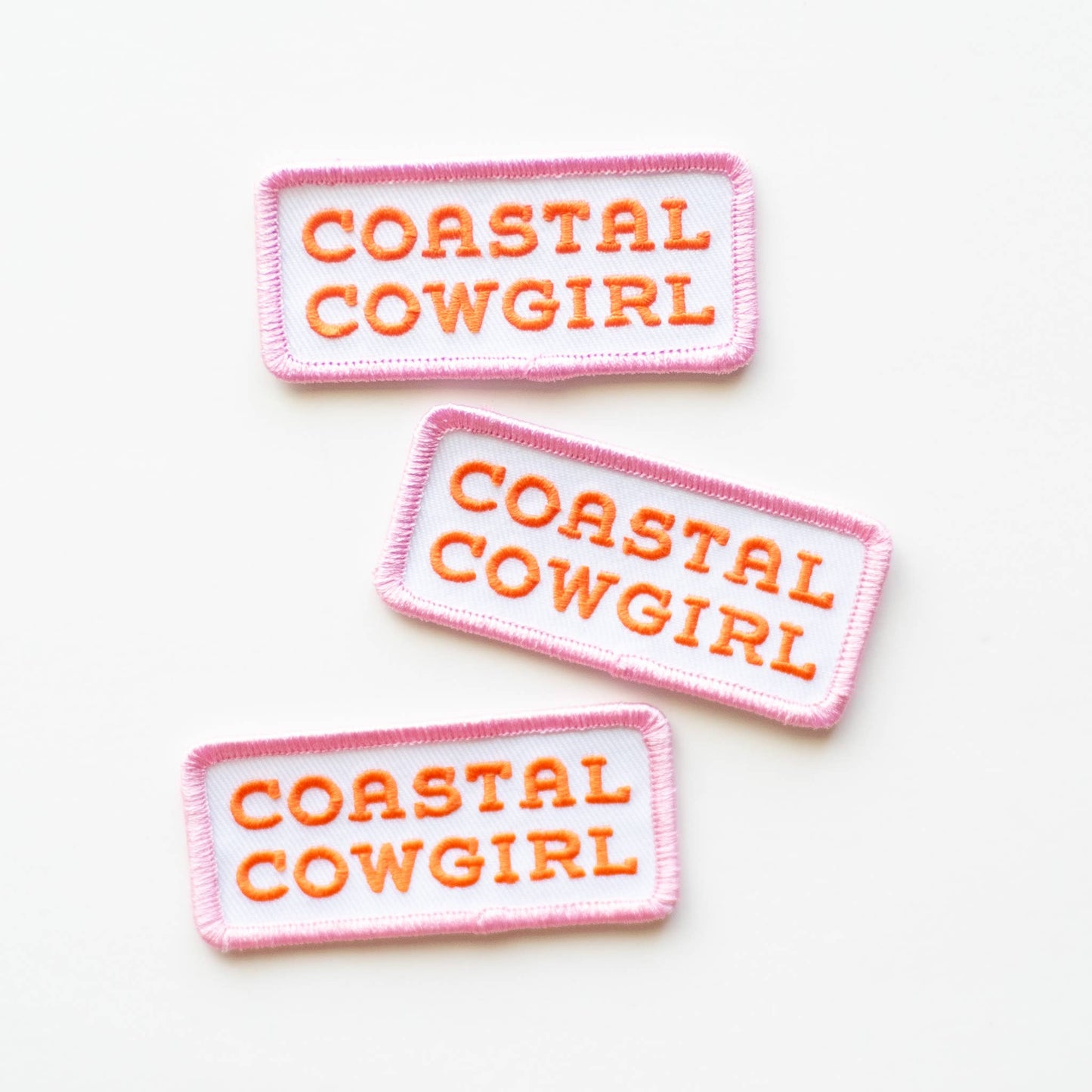 Coastal Cowgirl Embroidered Iron on Patch (Pink+Orange): No