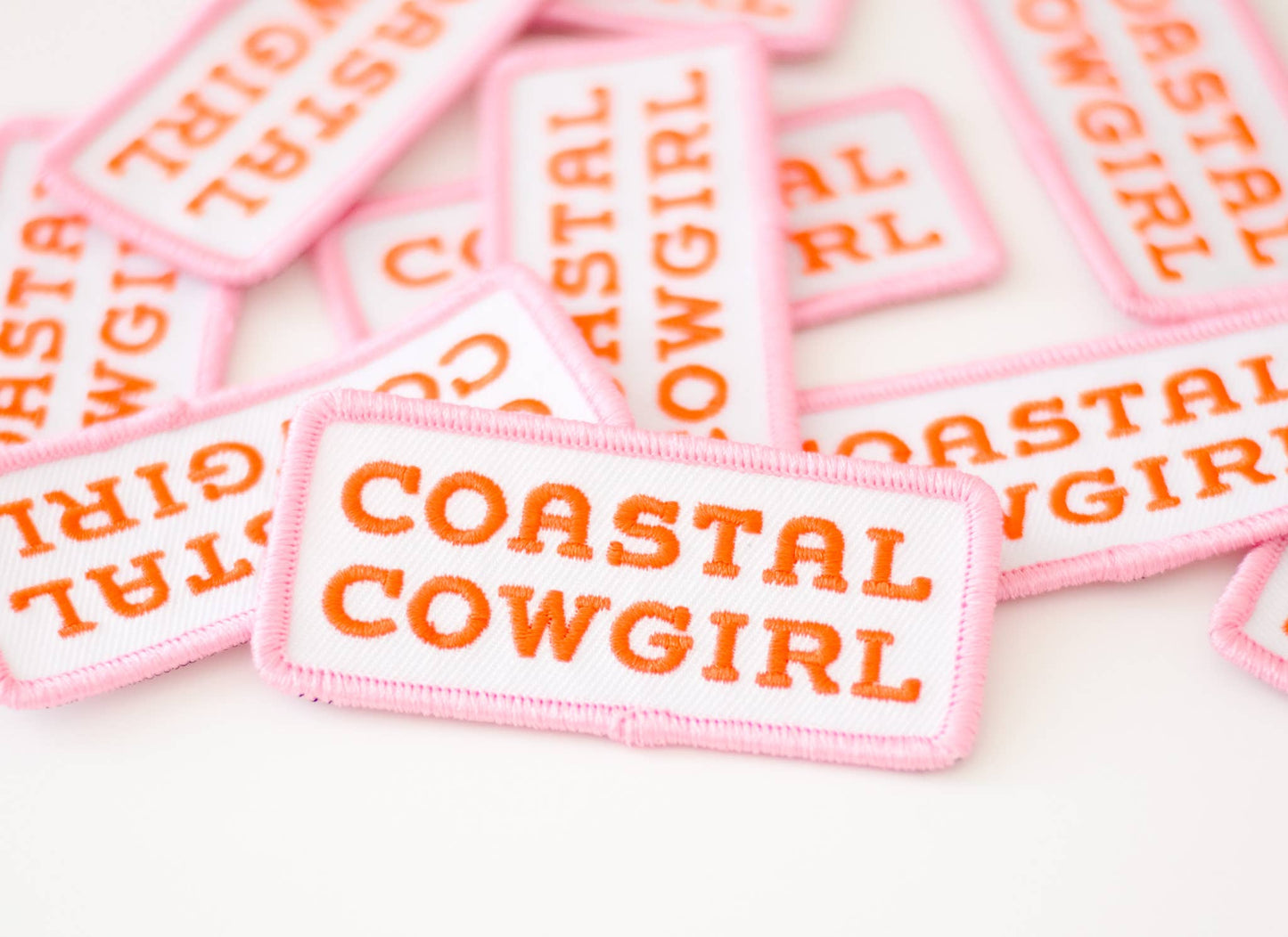 Coastal Cowgirl Embroidered Iron on Patch (Pink+Orange): No