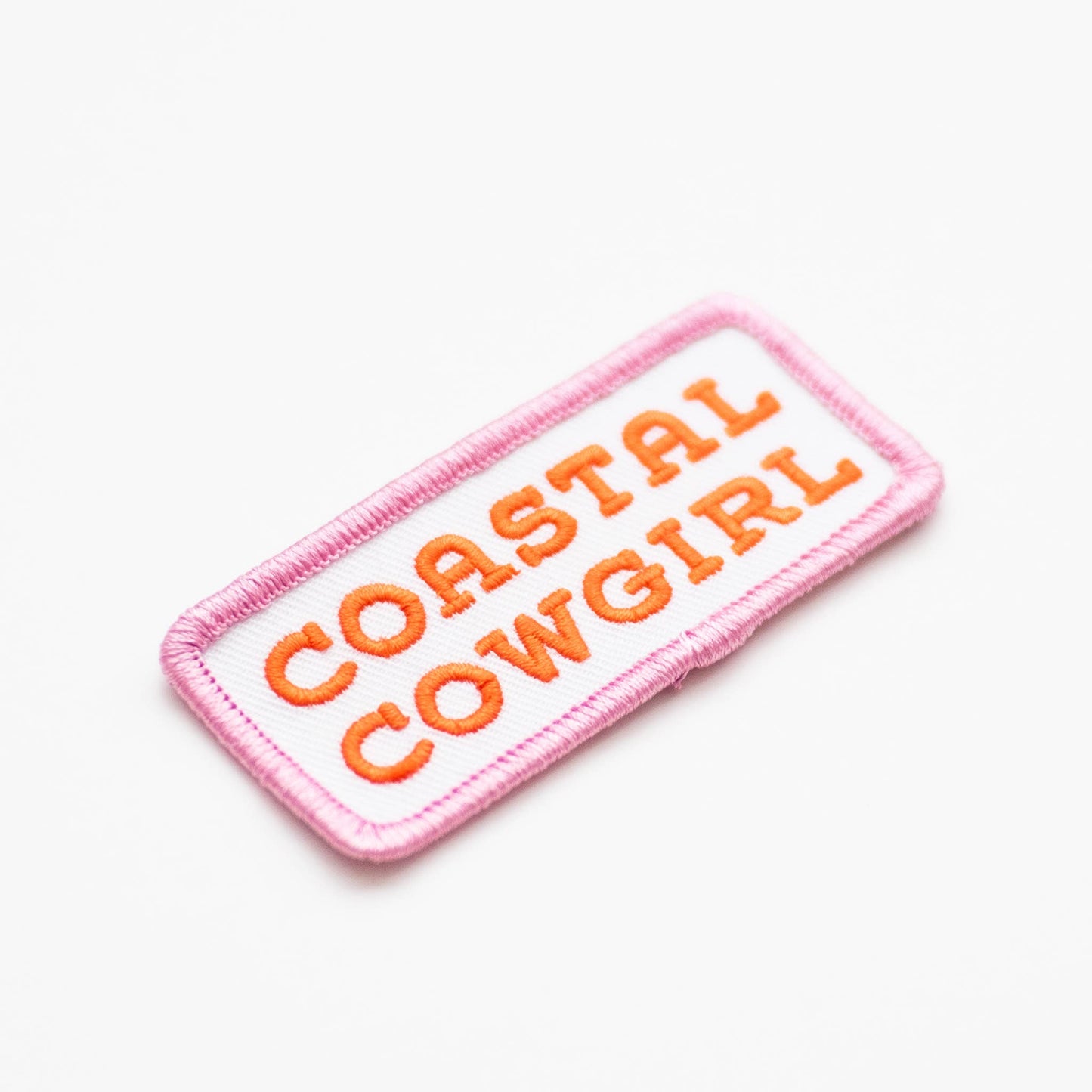 Coastal Cowgirl Embroidered Iron on Patch (Pink+Orange): No