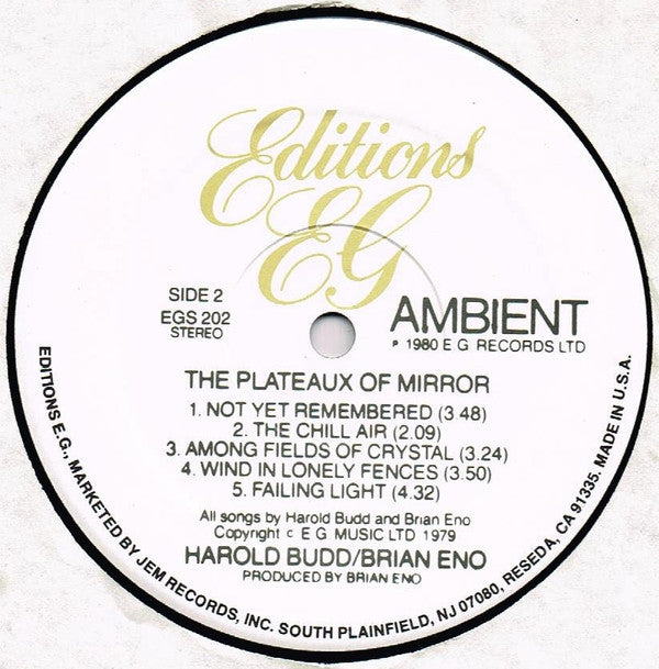 Harold Budd / Brian Eno : Ambient 2 (The Plateaux Of Mirror) (LP, Album)