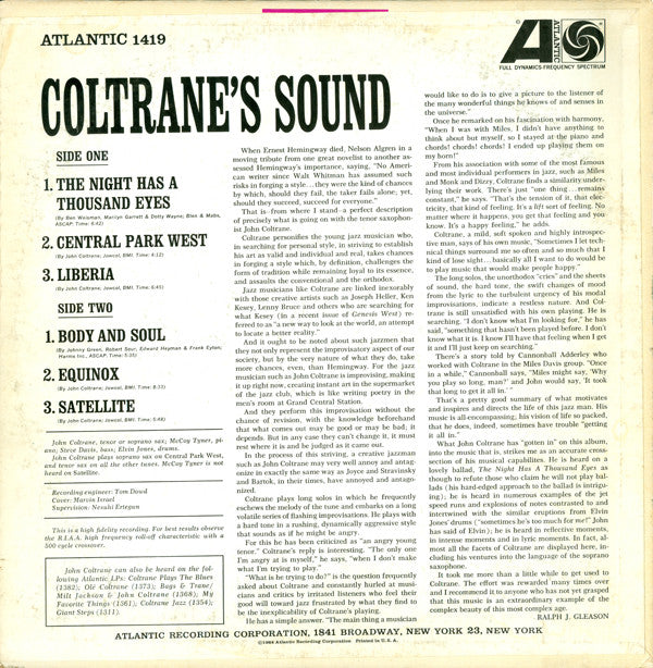 John Coltrane : Coltrane's Sound (LP, Album, Mono)