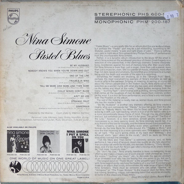Nina Simone : Pastel Blues (LP, Album, Ric)