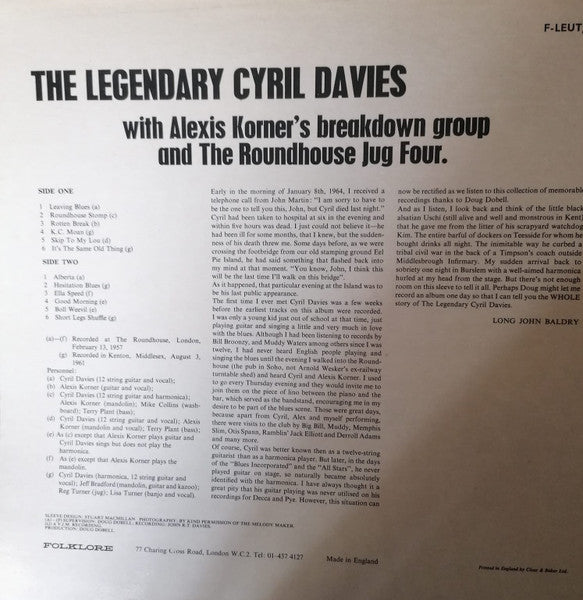 Cyril Davies : The Legendary Cyril Davies With Alexis Korner's Breakdown Group And The Roundhouse Four (LP, Album, Mono)