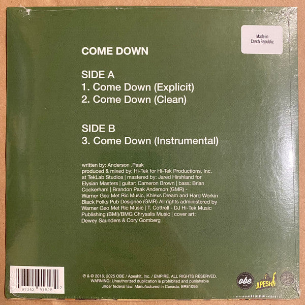 Anderson .Paak : Come Down (7", RSD, Single, Ltd)