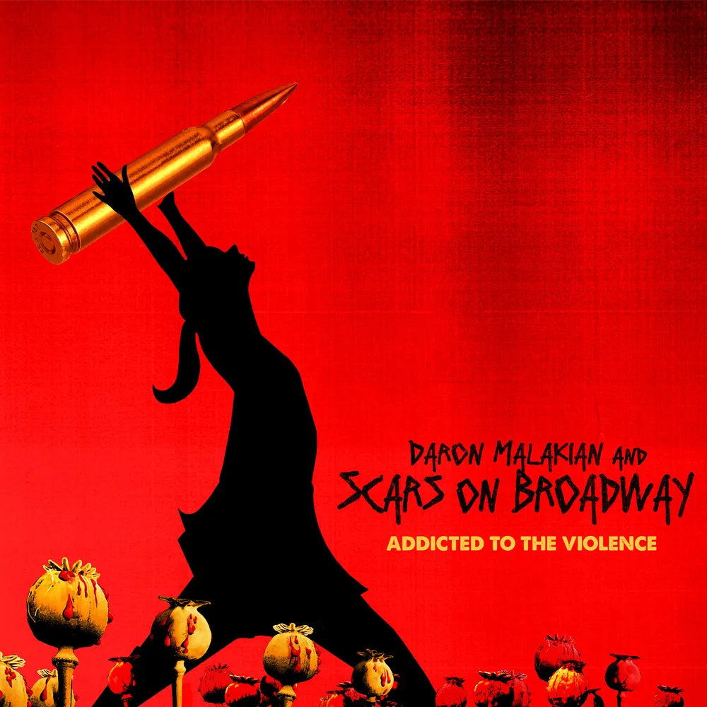 the album cover for Daron Malakian and Scars On Broadway  - Addicted To Violence [Indie Exclusive Ruby Red With Gold Splatter]