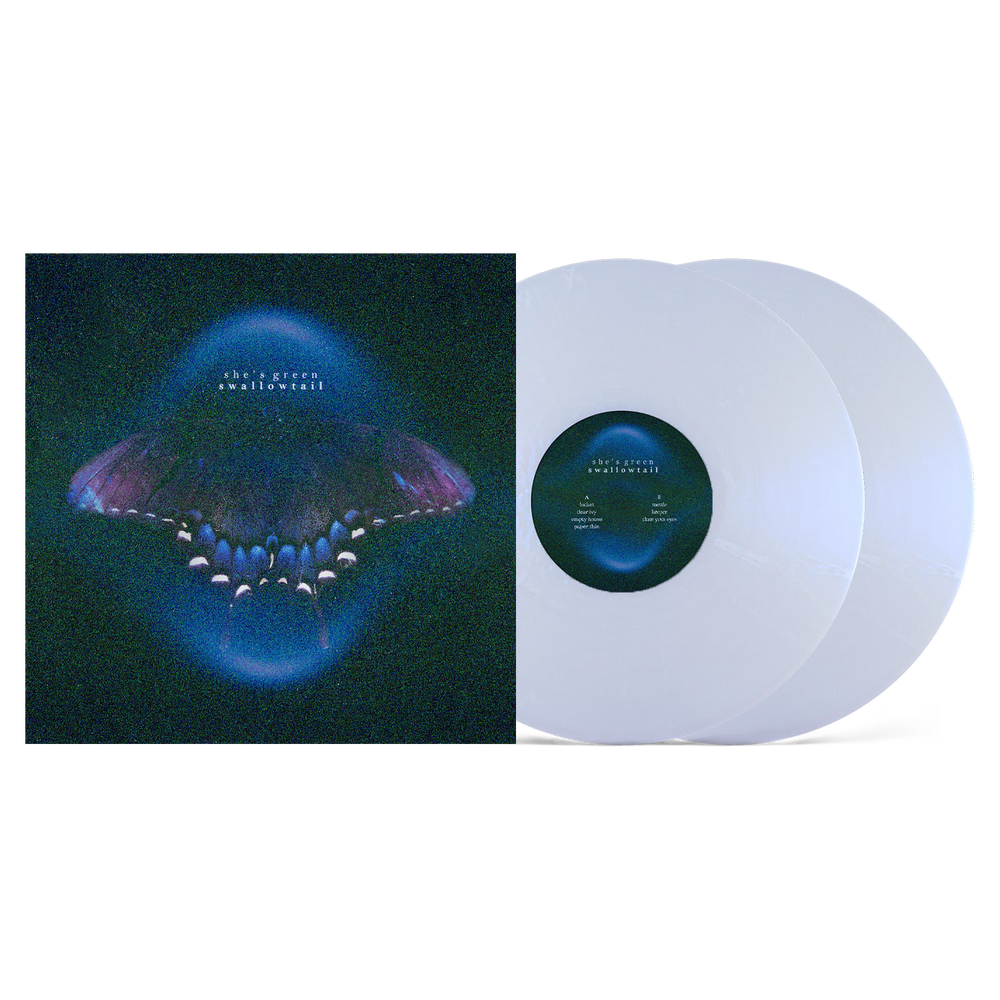 the album cover for she's green - swallowtail / chrysalis [Indie Exclusive Iridescent White]