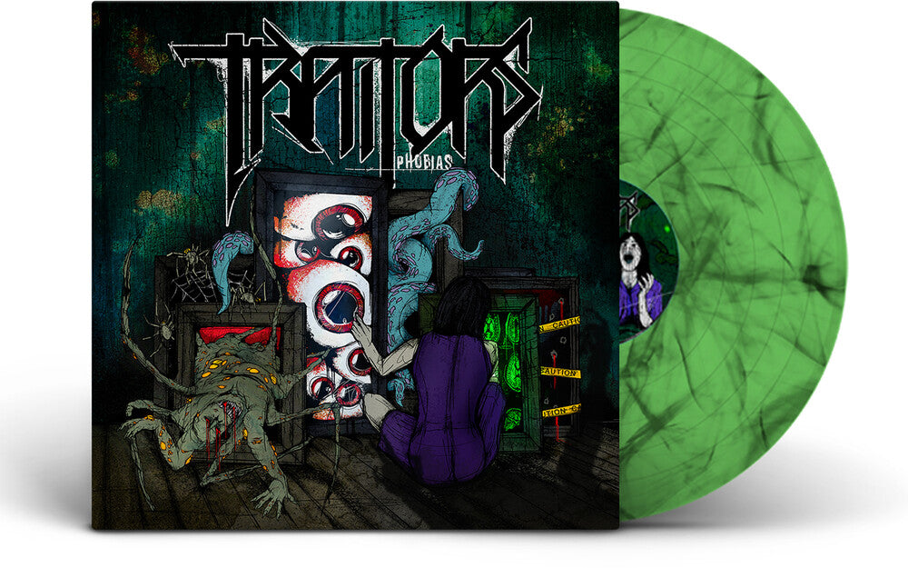 the album cover for Traitors - Phobias [Indie Exclusive green and black marble LP]