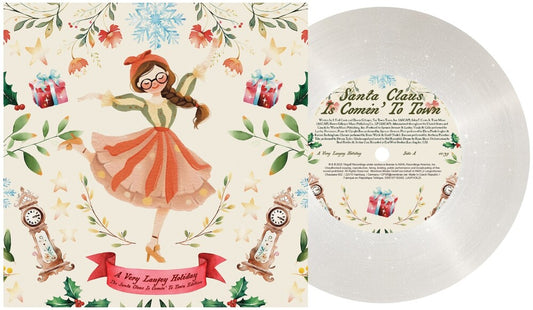 the album cover for Laufey - A Very Laufey Holiday: The Santa Claus Is Comin' To Town Edition [Snow Globe Glitter 7inch]
