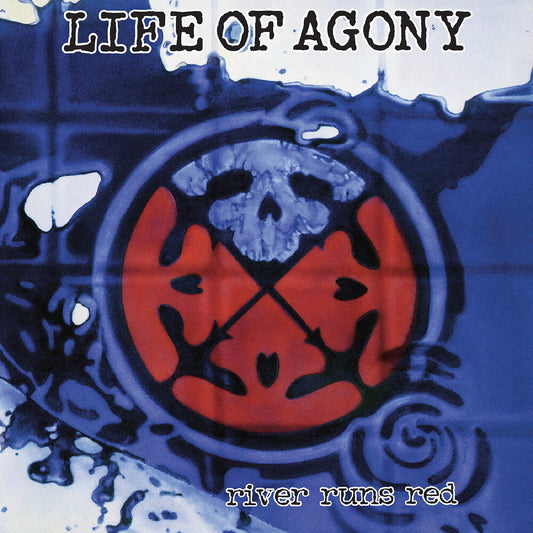 the album cover for Life Of Agony - River Runs Red - Clear With Red & Blue Swirl Vinyl