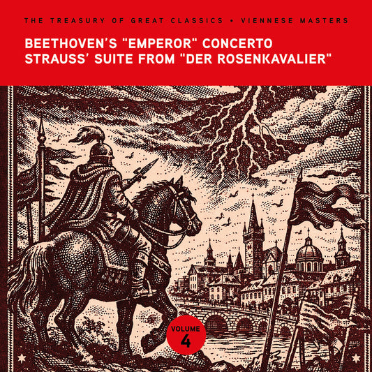 the album cover for Ljubljana Symphony Orchestra - The Treasury of Great Classics - Viennese Masters - Vol. 4. Beethoven's "Emperor" Concerto, Strauss' Suite from "Der Rosenkavali