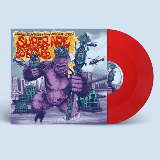 the album cover for Lee Scratch & Subatomic Sound System Perry - Super Ape Returns To Conquer (red Vinyl)