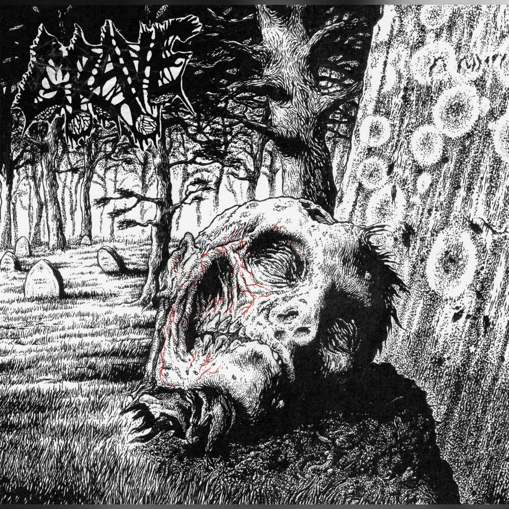 the album cover for Grave - Necropsy - the Complete Demo Recordings 1986-1991 (3lp/bone/black Vinylbone W/black Splatter Vinyl)