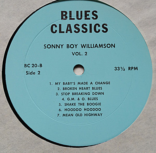 Sonny Boy Williamson : Blues Classics By Sonny Boy Williamson Volume 2 (LP, Comp, Lig)