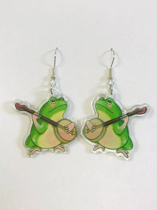 Banjo Frog Earrings, Cute Frog Lover Gift