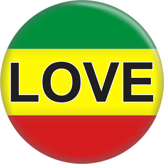 Pin-on Button - 1 Inch - "Love" - With Rastafari Background