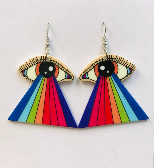 Acrylic Third Eye UFO Earrings