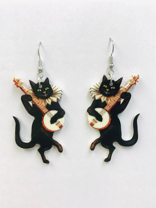 Banjo Cat Earrings, Acrylic Earrings